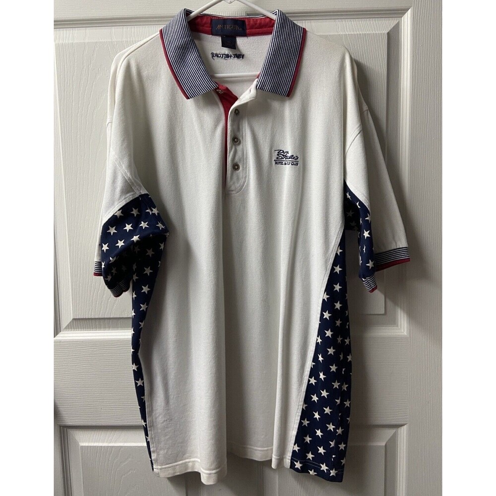 Antigua Golf Polo Mens Xtra Large Red White Blue Stars Stripes Embroidered Logo
